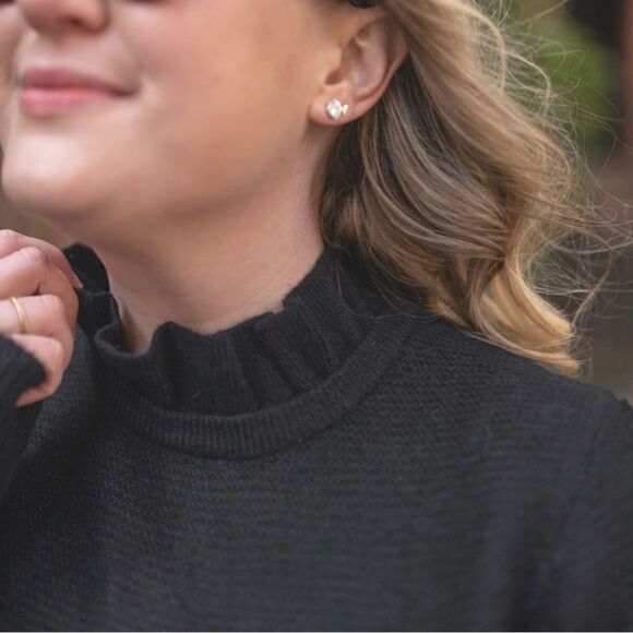 J Crew alpaca blend black sweater with ruffled color S - Picture 3 of 10